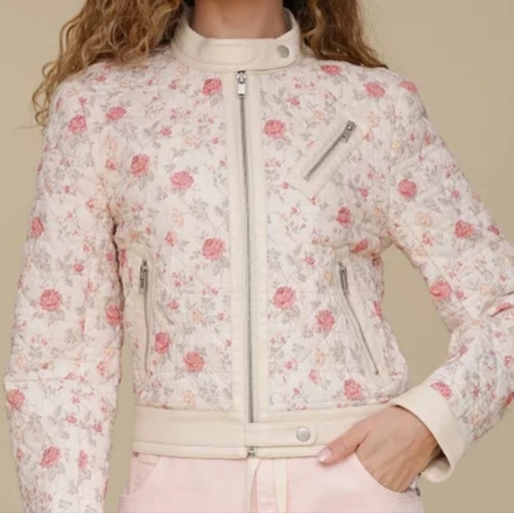 AVEC LES FILLES Floral Print Moto Jacket Size M EUC - Picture 2 of 9